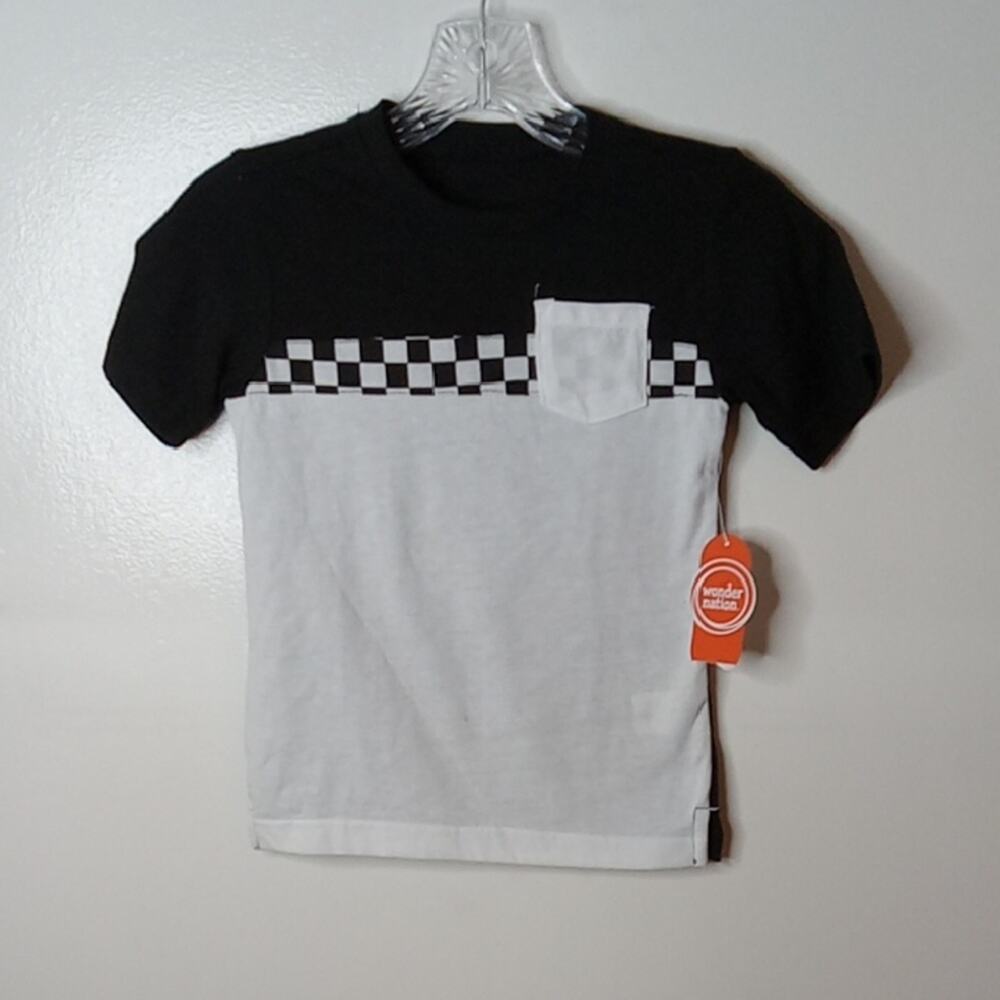 NWT Wonder Nation Boy's Size Small Black and White Checkered Short Sleeve Tee